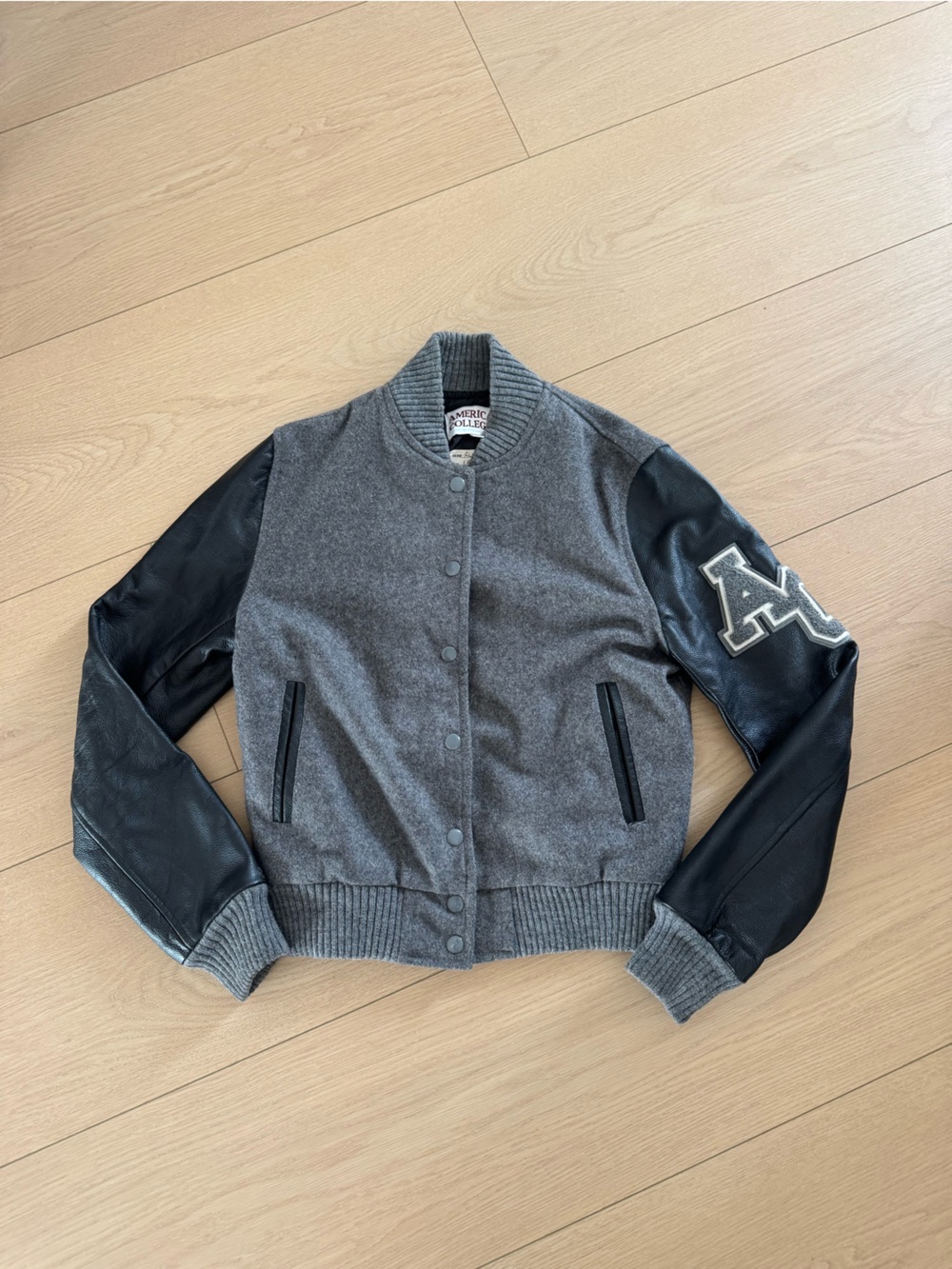 American College USA Varsity Letterman Jacket Large Wool Leather N Patch